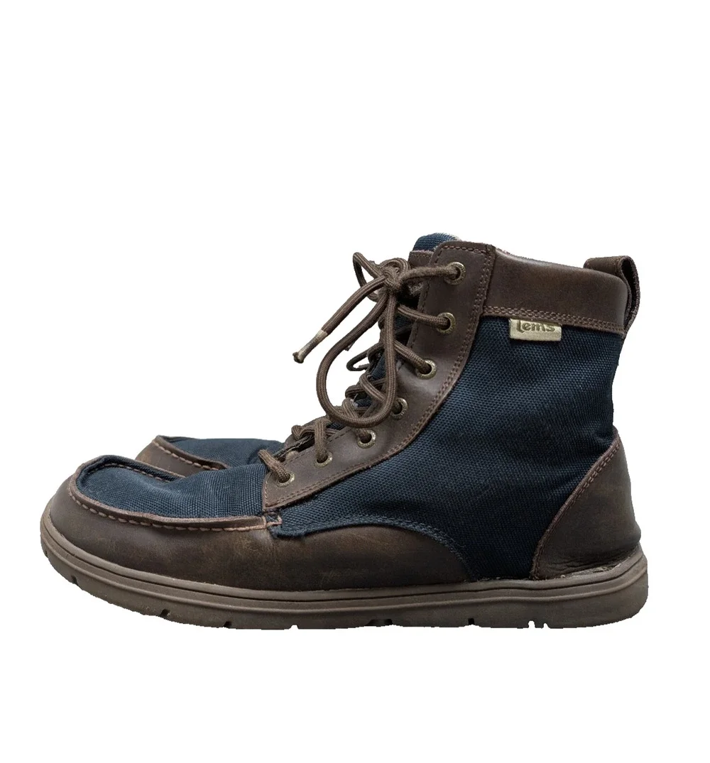 Lems Boulder Boot Mens 14 EU48 Navy Stout Barefoot Outdoor Leather Hike Utility